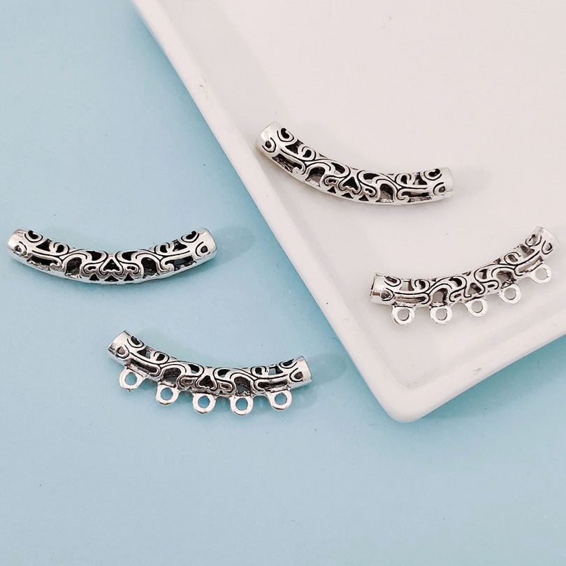 Tube Metal Beads 34.7x12.5mm Hollow Vintage Totem Pattern 30pcs