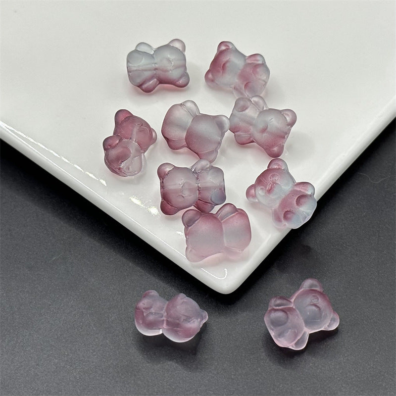 Bear Frosted Glass Beads 13x16mm Translucent with Gold Flecks 100pcs 8