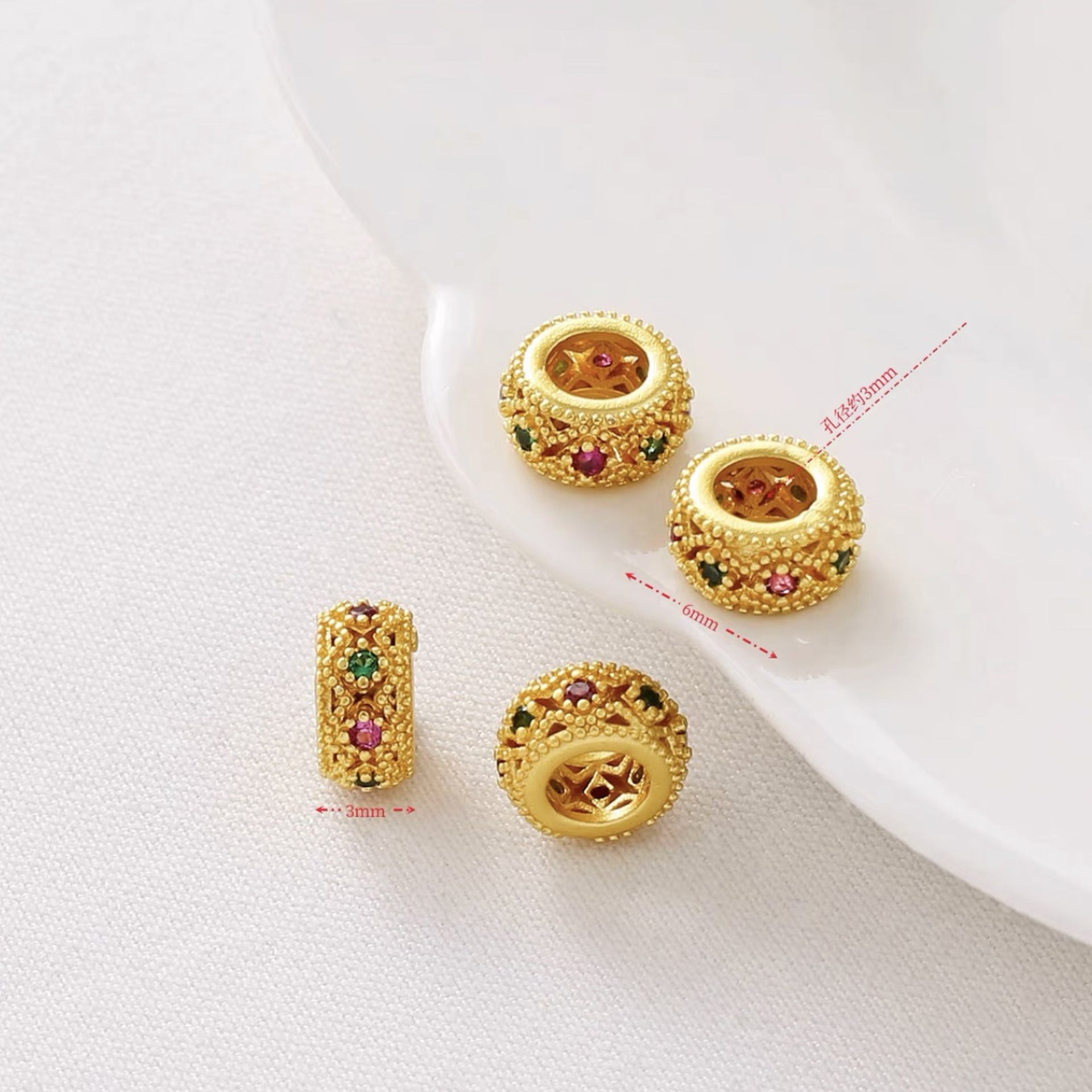 Brass Hollow Zirconia Embedded Spacer Beads 4.5-10mm Vintage 10pcs 2