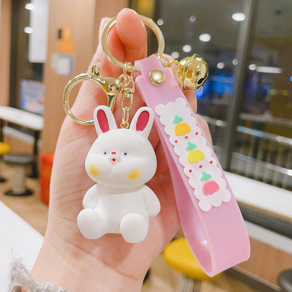 Cartoon Resin Animal Keychain Piglet Dinosaur with Fruit Strap and Bell 8