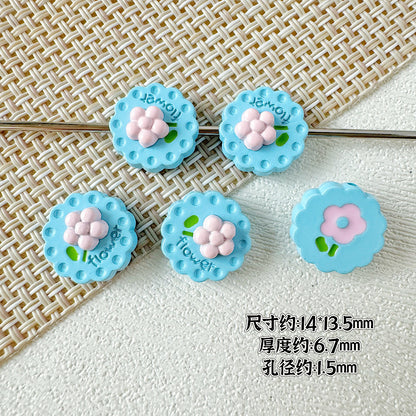 Disc Metal Beads 13mm Baking Painted Rabbit and Flower Alloy 10pcs 18