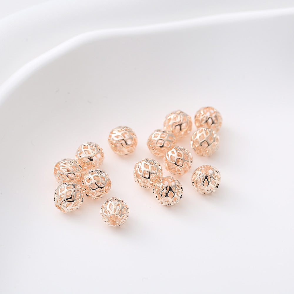 Brass Round Metal Beads 4-12mm Hollow Mesh Pattern 50pcs
