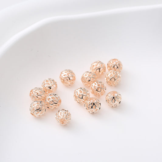 Brass Round Metal Beads 4-12mm Hollow Mesh Pattern 50pcs
