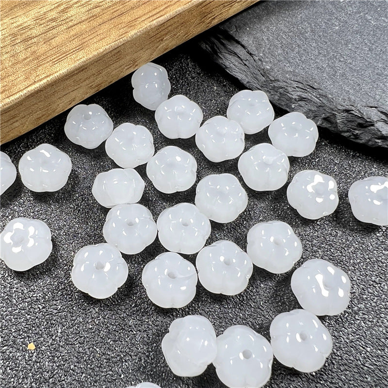 Czech Glass Beads Pumpkin 8mm Imitation Gold Jade 50pcs 4