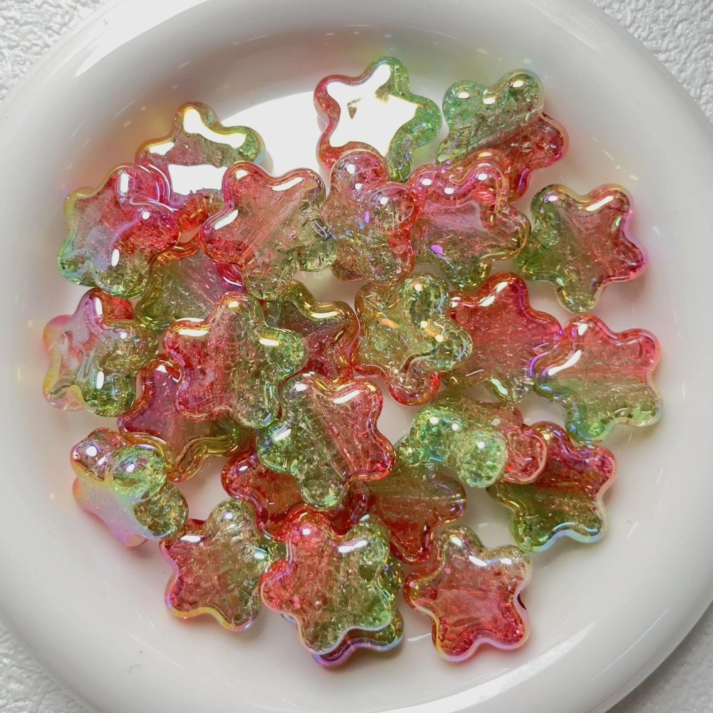 Dual Color Gradient Crackle Rounded Star Acrylic Beads 23mm 10pcs 3