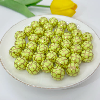 Round Acrylic Beads 16mm Gilded Plaid Pattern Glossy 50pcs 8