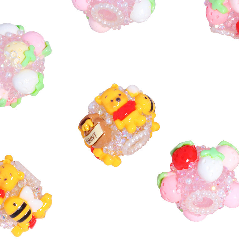 Honey Winnie Acrylic Beads 23mm Rhinestone Painted 6pcs 5
