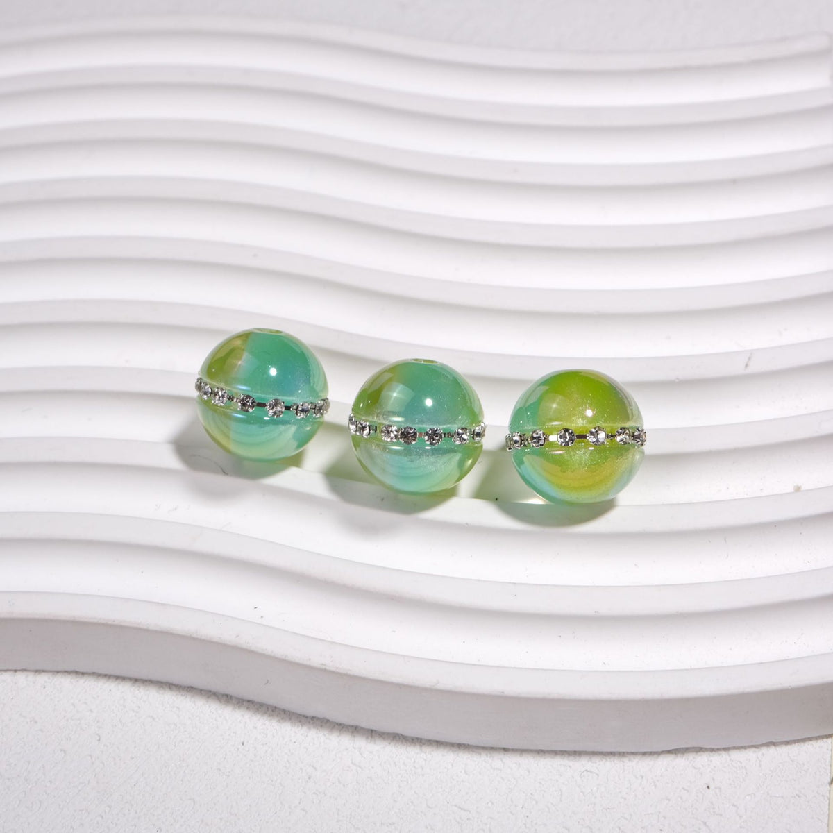 Luminous Rhinestone Chain Enlaced Resin Beads 16mm Round 10pcs 8