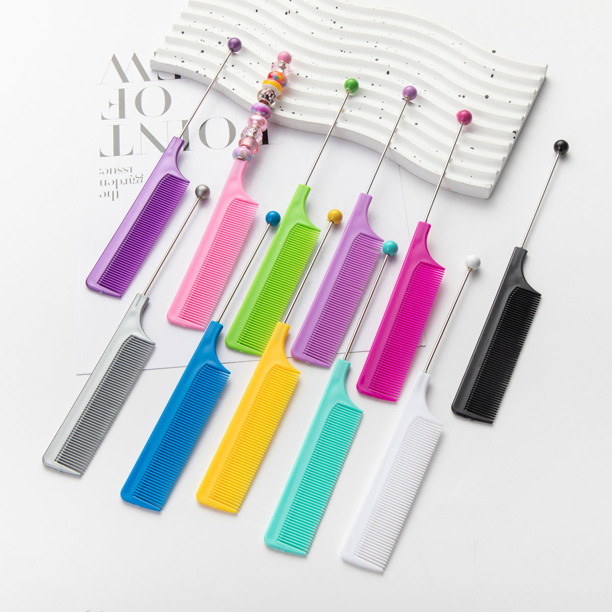 Beadable Hair Comb Plastic Colorful Metal Pin 1pc