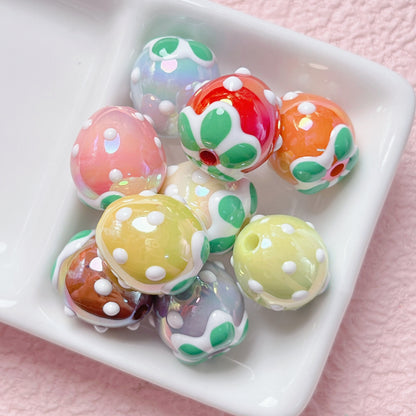 Plating Hand Painted Strawberry Acrylic Beads 17mm Colorful 5pcs 11