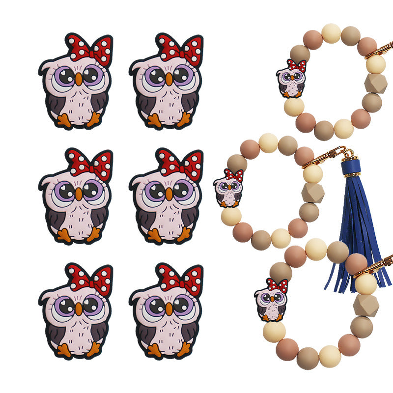 Silicone Focal Beads Animal Tiger Owl Faces 20pcs 2