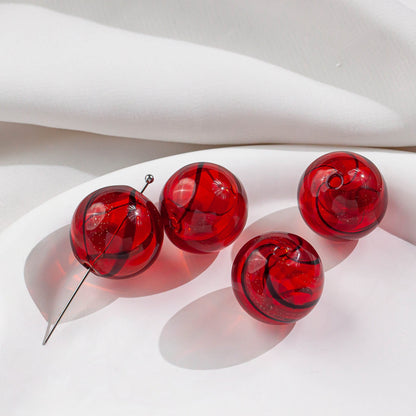 Vintage Hollow Striped Blown Glass Beads 21mm 4pcs 7