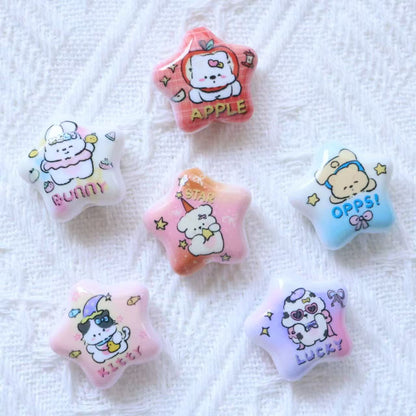 Animal Printed Star Acrylic Beads 26mm Pastel Colors 20pcs 12
