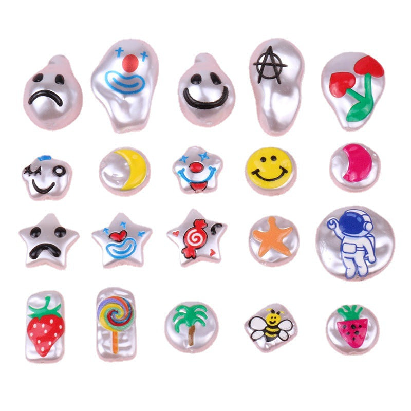 Hand Painted Cartoon Pattern Pearlized Acrylic Beads ABS Plastic 10pcs 5