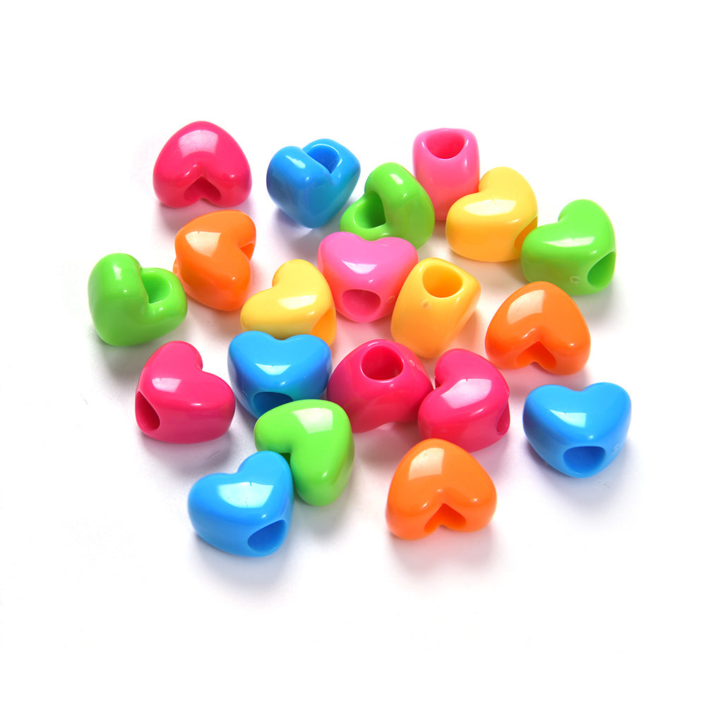 Bright Colored Heart Acrylic Beads 15mm Large Hole 10pcs 6