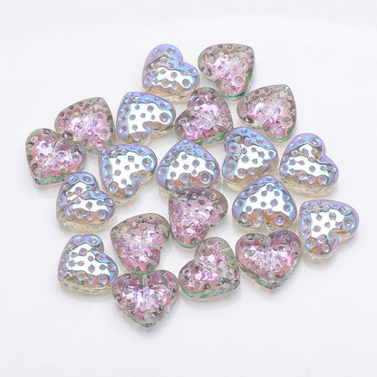 Electroplated Heart Glass Beads 13x15mm Peach Metallic 20pcs 14