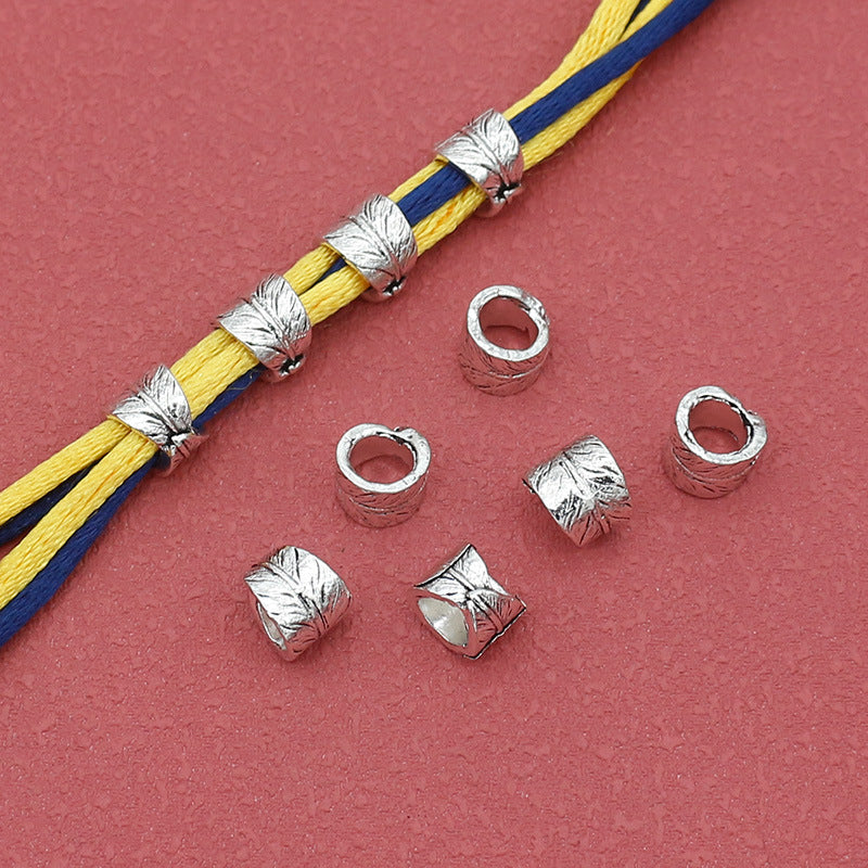 Tube Metal Beads 8mm Leaf Roll Pattern Tibetan Alloy 100pcs
