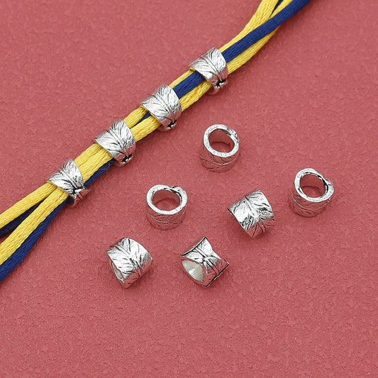 Tube Metal Beads 8mm Leaf Roll Pattern Tibetan Alloy 100pcs