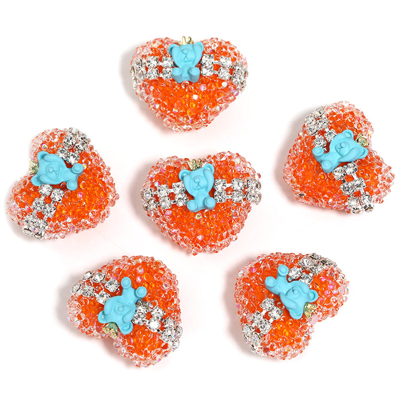 Crown Bear Heart Rhinestone Beads 17x21mm Colorful 5pcs 11