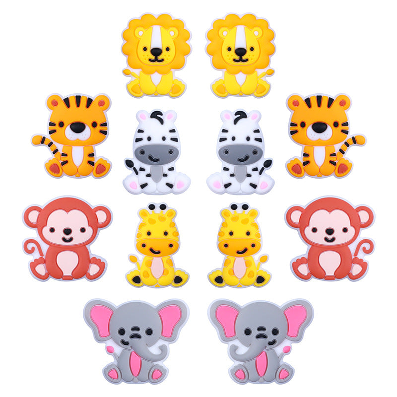 Silicone Focal Beads Animal Lion Tiger Smiling Face 20pcs