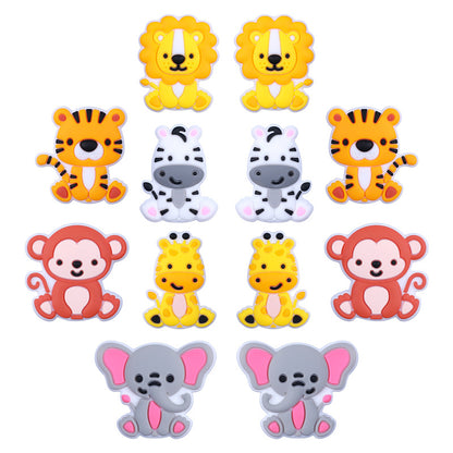 Silicone Focal Beads Animal Lion Tiger Smiling Face 20pcs