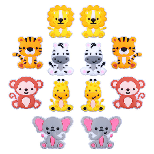 Silicone Focal Beads Animal Lion Tiger Smiling Face 20pcs
