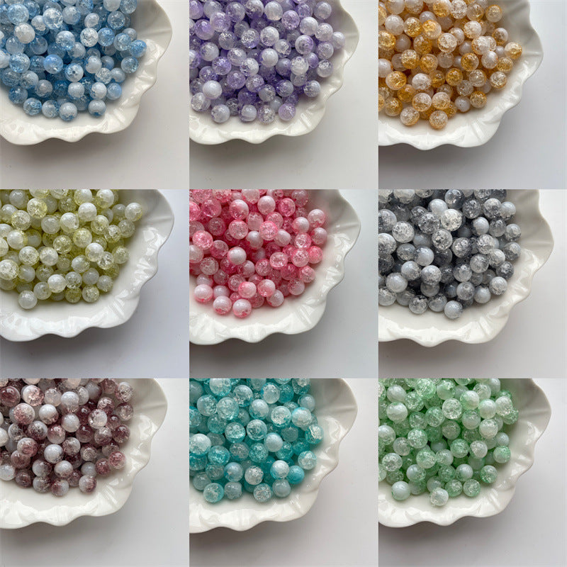 Crackle Round Glass Beads 10mm Ice Cracked Half Color Milk Cap 100pcs 2