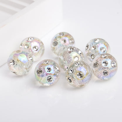 Transparent Plating Glitter Diamond Embedded Acrylic Beads 16mm 50pcs 6