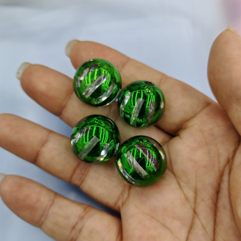 Plated Bubblegum Beads 20mm Striped Christmas Colors 50pcs 2