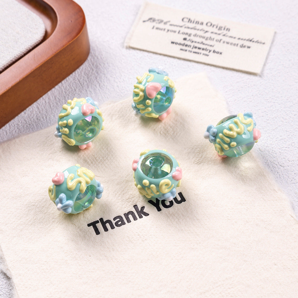Hand Painted Cake Acrylic Beads 18mm Glossy Pastel Enamel 5pcs 10