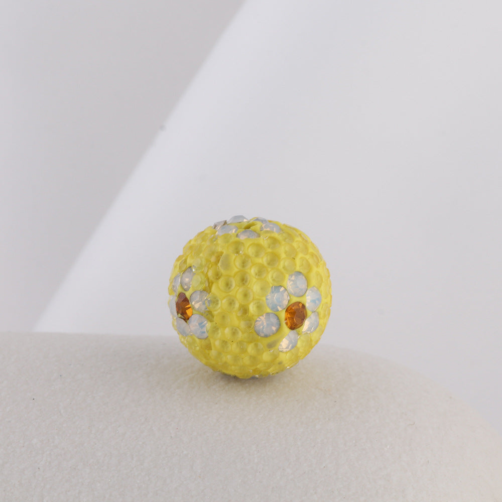 Rhinestone Round Clay Beads 16mm Tiny Daisy Pattern Multicolor 6pcs 7