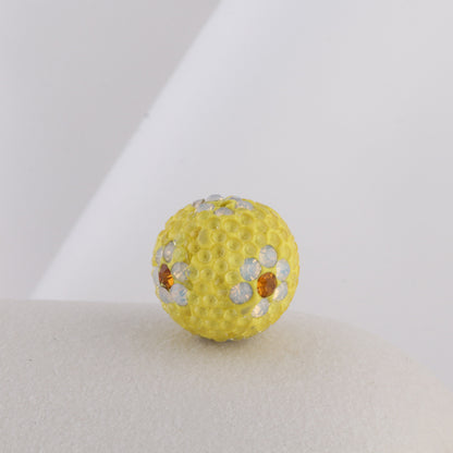 Rhinestone Round Clay Beads 16mm Tiny Daisy Pattern Multicolor 6pcs 7