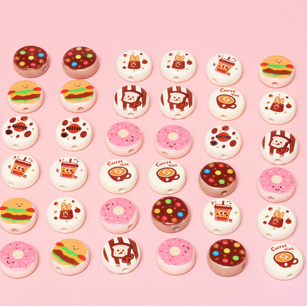 Dessert Acrylic Flat Beads 17mm Printed Cute Food Designs 10pcs 2