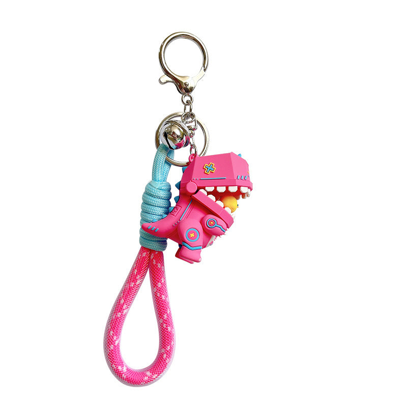Soft Rubber Dinosaur Keychain with Open Jaw and Yellow Duck Charm 5