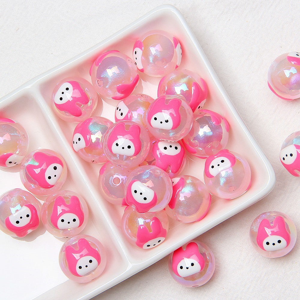 Hand Painted Cat Claw Strawberry Series Acrylic Beads 16mm 10pcs 18