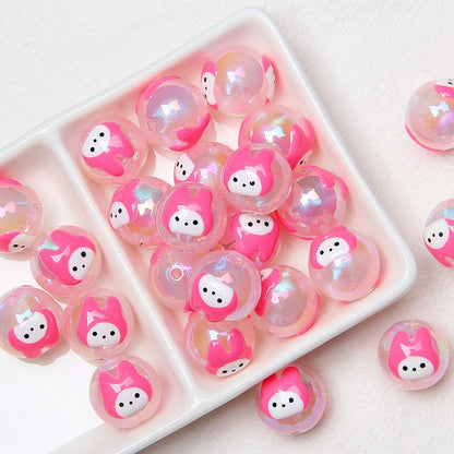 Hand Painted Cat Claw Strawberry Series Acrylic Beads 16mm 10pcs 18