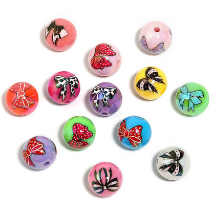 Transparent Bow Printed Acrylic Beads 16mm Glossy Floating 50pcs 7