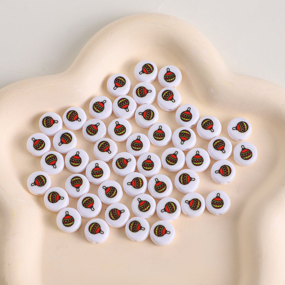 Christmas Theme Flat Acrylic Beads 5x10mm Santa Gift Printed 100pcs 9