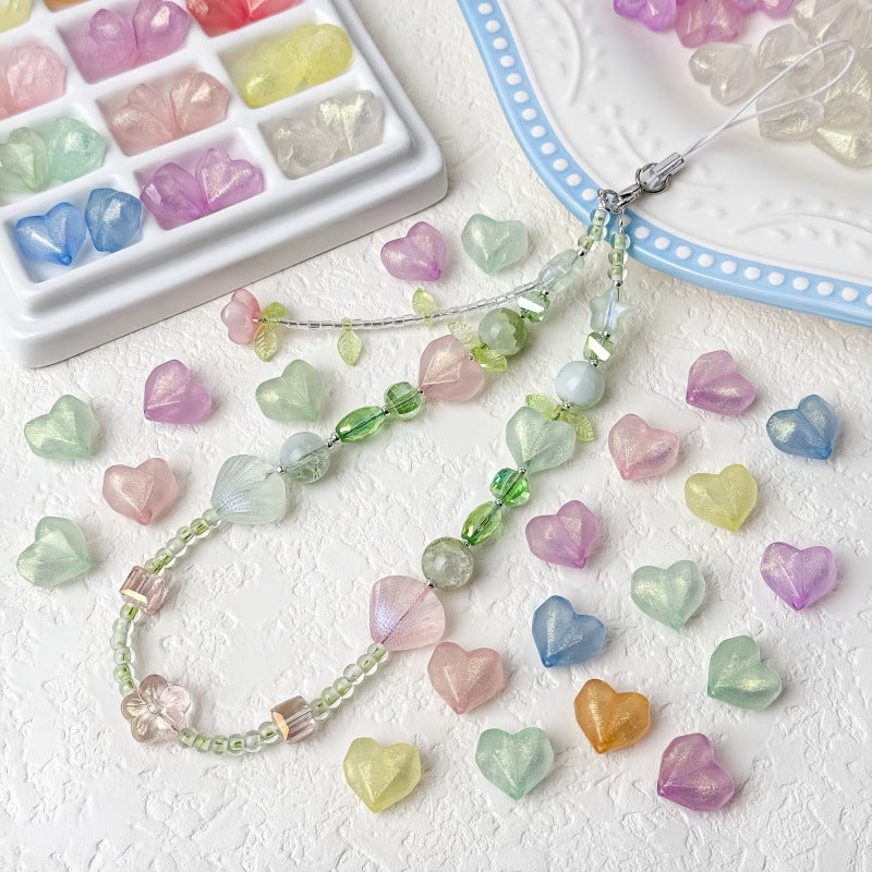 Faceted Glitter Heart Acrylic Beads 14mm Colorful Mixed 30pcs 2