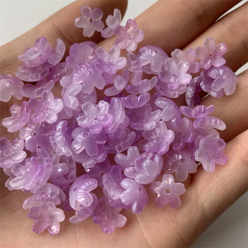 Cherry Blossom Flower Glass Beads 10mm Iridescent Mixed Colors 100pcs 15