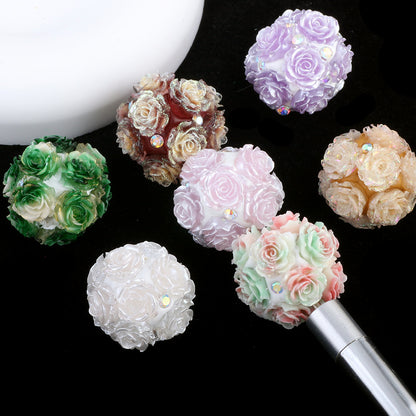 Glow In The Dark Rose Ball Polymer Clay Rhinestone Beads 21mm 6pcs 2