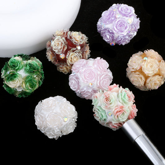 Glow In The Dark Rose Ball Polymer Clay Rhinestone Beads 21mm 6pcs 2
