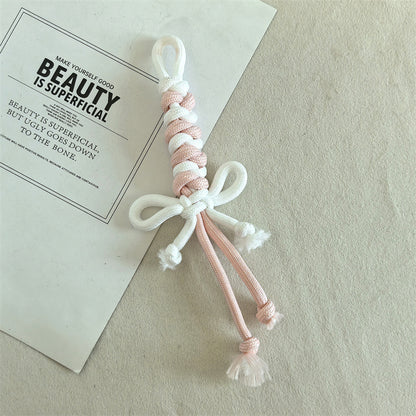 Dual Color Rope Braided Bow Crochet Keychain Polyester 4pcs 75mm 14