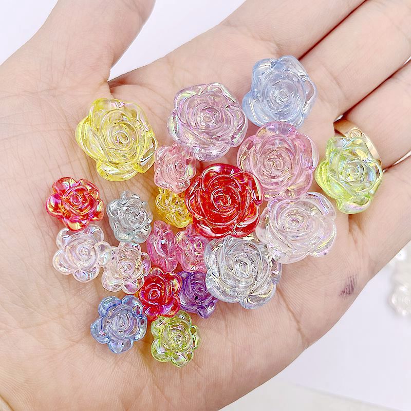 Transparent Camellia Acrylic Beads 12mm 19mm Iridescent AB 50pcs
