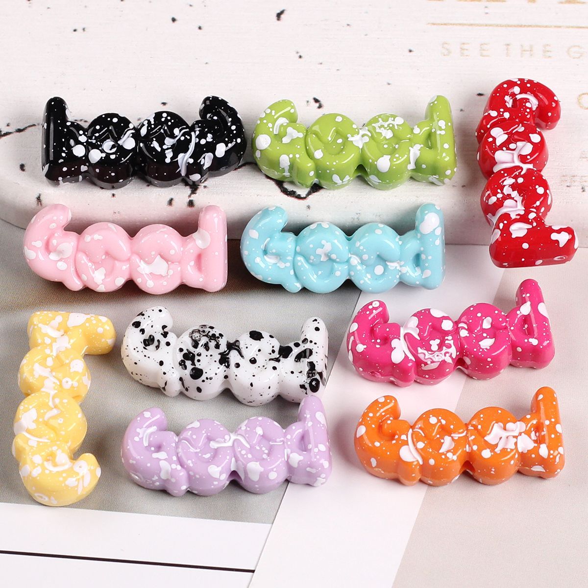 Painted Plate Acrylic Beads 31mm Splash Ink Good Word 20pcs
