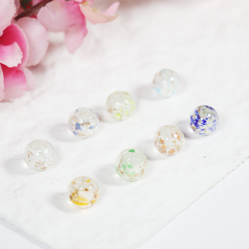 Lampwork Glass Beads Round 10-12mm Transparent Silver Foil Floral 10pcs