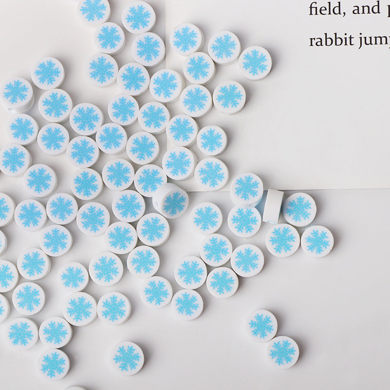 Flat Clay Beads 10mm Christmas Series Blue Snowflake 100pcs 5