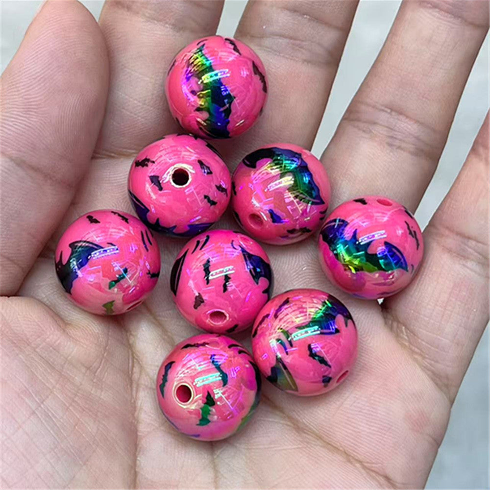 UV Plating Bat Acrylic Beads 16mm Halloween Colorful Printed 100pcs 4