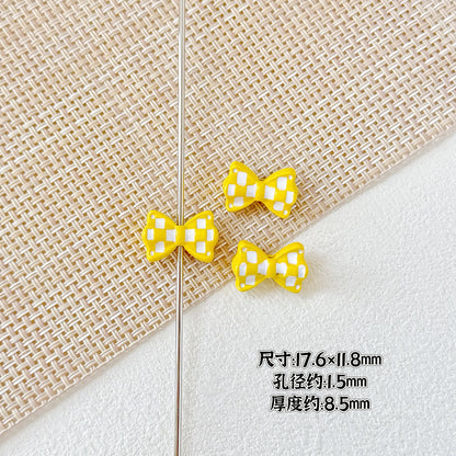 Bow Metal Beads 17mm Baking Painted Checkered Pattern 10pcs 9