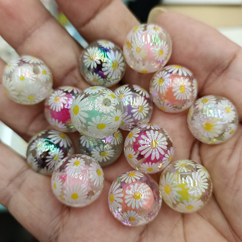 Transparent Daisy Acrylic Beads 16mm UV Plating Glossy 100pcs 2